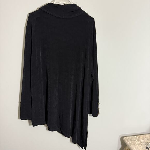 Chico’s Size 4 US XXL /20 Tunic Blouse Top Black Asymmetrical Hem Slinky Cowl - Picture 5 of 7